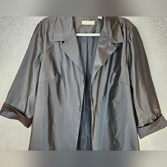 Kate Hill Women Jacket Sz 28W Black Silk Evening Glam Open Front Lightweight - Picture 3 of 12